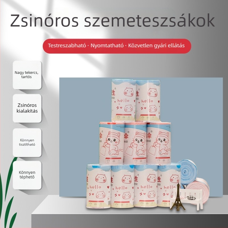 Konyhai vastagított nyomtatott kötős szemeteszsákok, nagy kapacitással, 50 darab