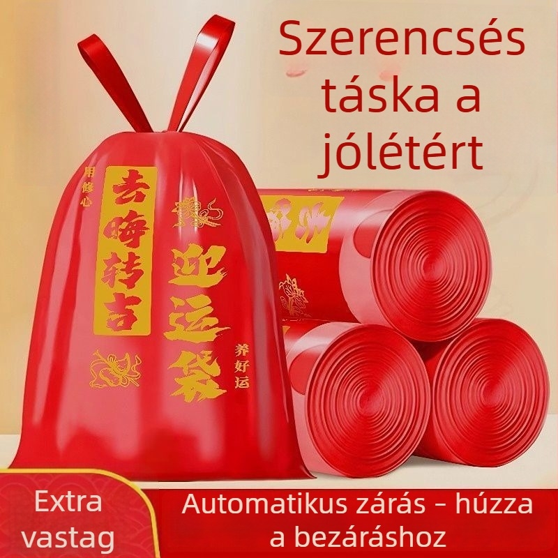Piros kínai stílusú húzózsinóros szemeteszsákok, vastagítottak, konyhai és otthoni használatra, gazdaságos csomag