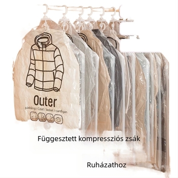 Télikabátokhoz és ruhákhoz való felakasztható vákuumos tároló tasak