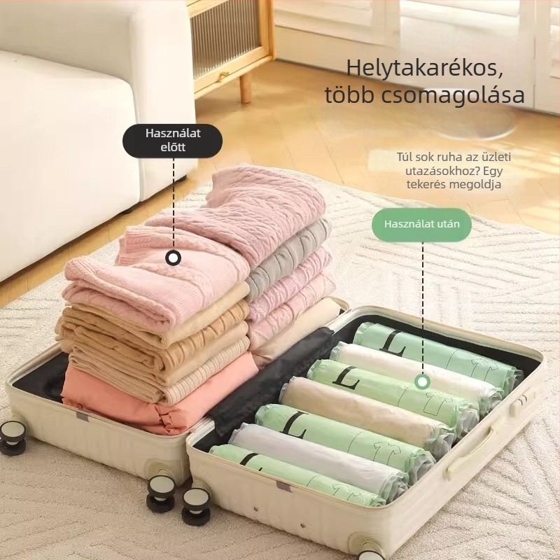 Utazási ruhatartó táska – kézzel feltekercselhető, hordozható, vákuummentes
