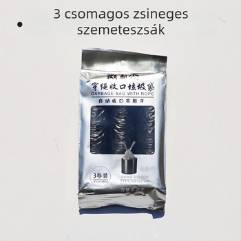 3 csomag vastagított műanyag szemeteszsák háztartási használatra, húzózsinóros kivitel, fekete, a konyhához