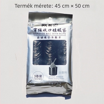 3 csomag vastagított műanyag szemeteszsák háztartási használatra, húzózsinóros kivitel, fekete, a konyhához