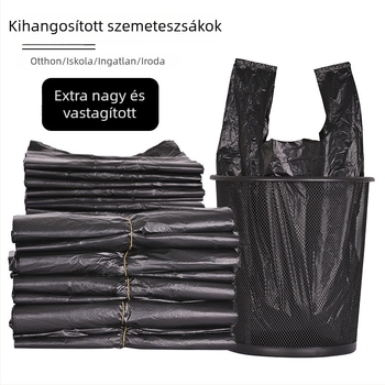 Konyhai vastagított szemeteszsákok kézben tartható, mellény-stílus, nagy tétel, 40×60 cm, fekete, erős műanyag