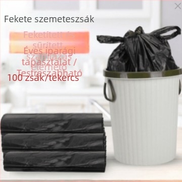 Nagy kapacitású kézi szemeteszsákok, fekete műanyag zacskók konyhai hulladékhoz, háztartási használatra