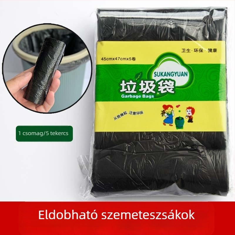 Öt tekercses, színes egyszer használatos szemeteszsák, rolós típusú, perforált, megerősített, otthoni és hotel használatra