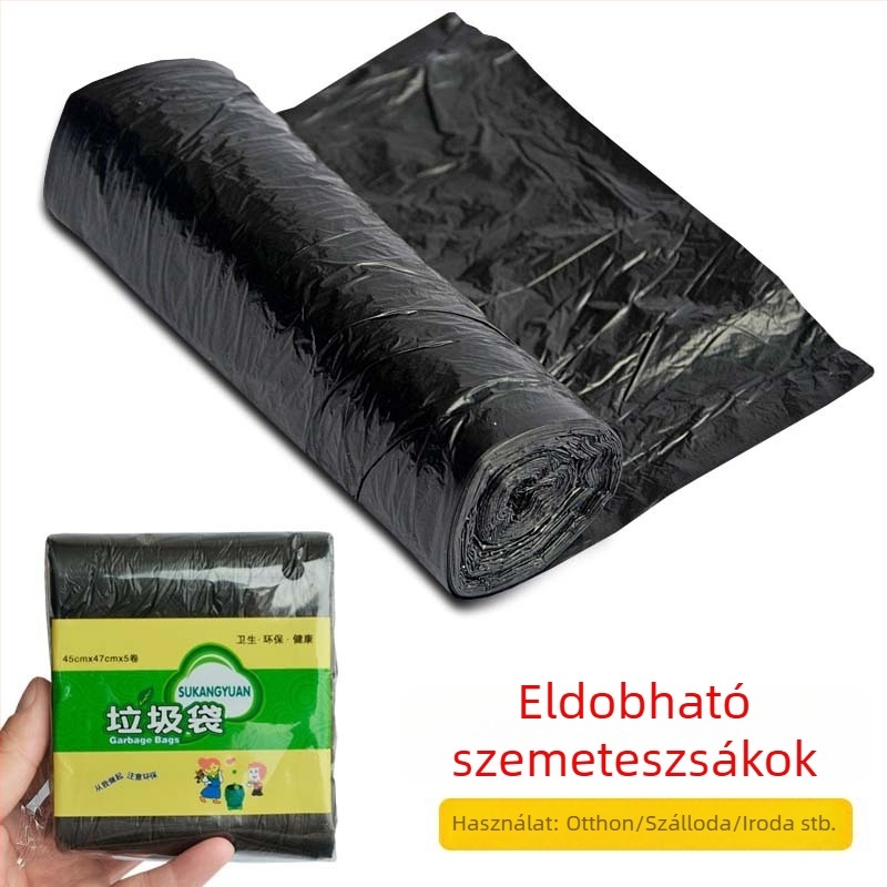 Öt tekercses, színes egyszer használatos szemeteszsák, rolós típusú, perforált, megerősített, otthoni és hotel használatra
