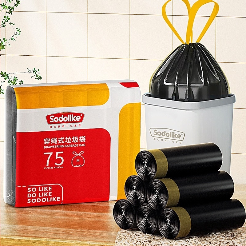 Sodolike kötözős szemeteszsákok, 75 db, háztartási használatra, vastagított kivitelűek, erősek, egyszer használatos műanyag zacskók
