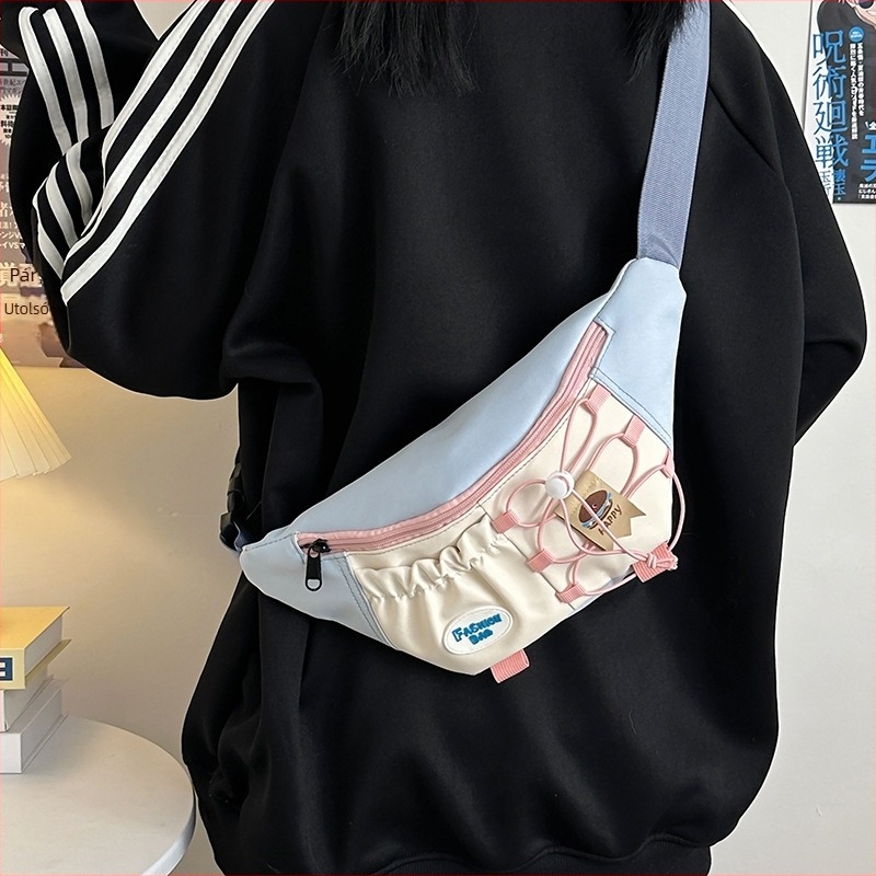 2025-ös japán stílusú női crossbody táska, kicsi nylonból, kontrasztos színek, mindennapi viselethez és sporthoz