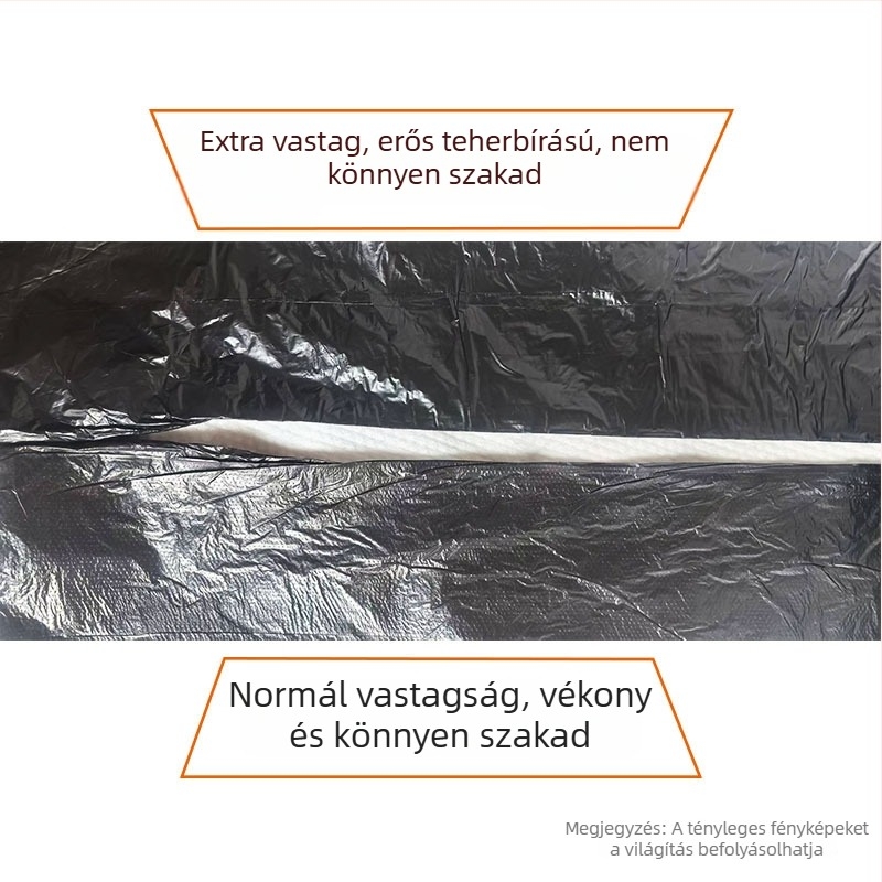 Extra vastag szemeteszsák lapos nyílással, 50×60 cm, fekete, háztartási és kereskedelmi használatra, egyszer használatos műanyag zacskó.