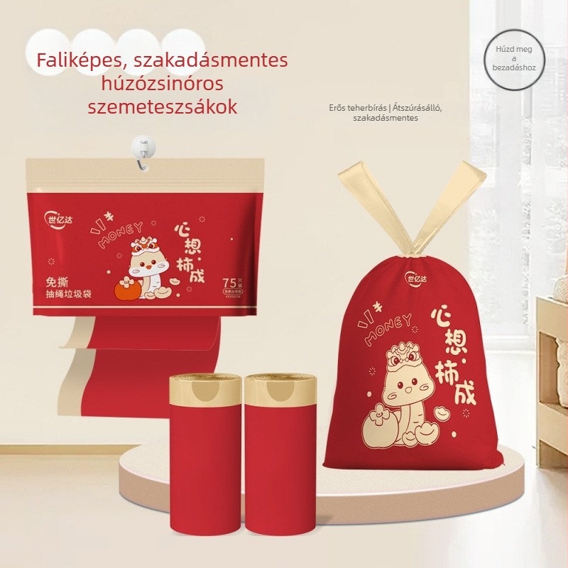 Húzózsinóros szemeteszsákok háztartási használatra, hordozható, vastagított, konyhai szemeteszsákok, szakadásmentes