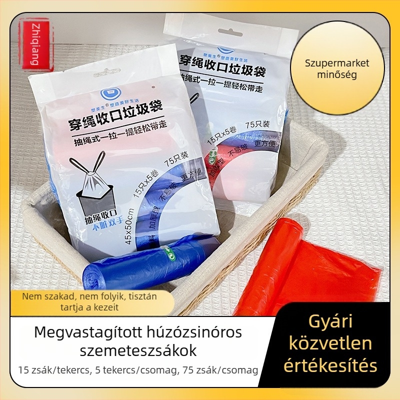 Otthoni vastagított szemeteszsák, síknyílású, közepes méretű, konyhai használatra, 50 darabos csomag