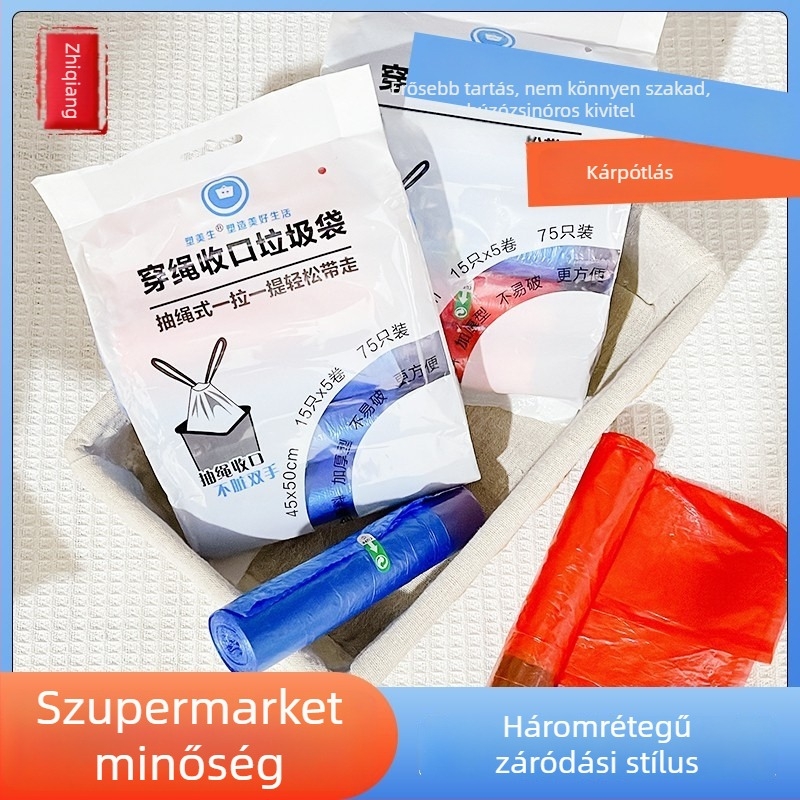 Otthoni vastagított szemeteszsák, síknyílású, közepes méretű, konyhai használatra, 50 darabos csomag