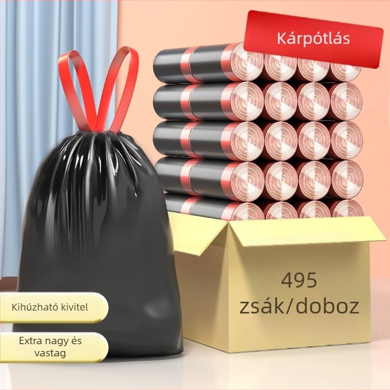 Húzózsinóros háztartási szemeteszsák, vastagított, nagy méret, a konyhában, automatikus záródás, 45×50 cm