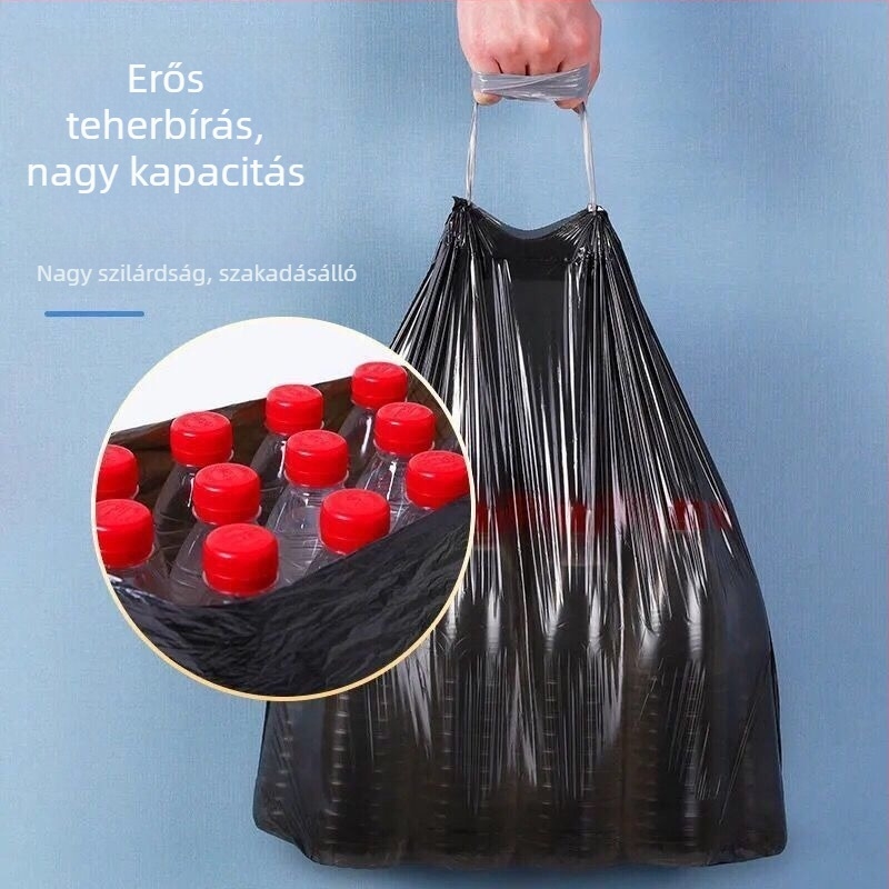 Húzózsinóros háztartási szemeteszsák, vastagított, nagy méret, a konyhában, automatikus záródás, 45×50 cm