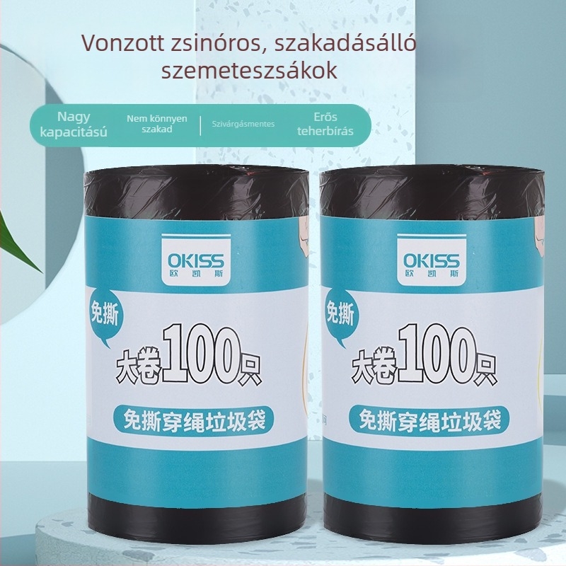 Dobozos konyhai szemeteszsákok húzózsinórral, vastagított, tekercses kivitelben, otthoni használatra