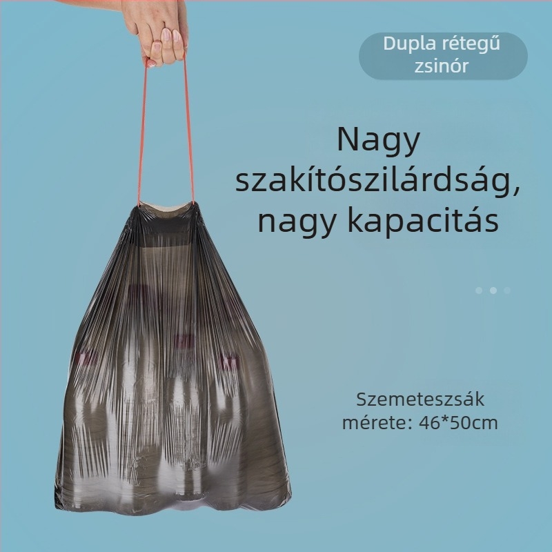 Dobozos konyhai szemeteszsákok húzózsinórral, vastagított, tekercses kivitelben, otthoni használatra