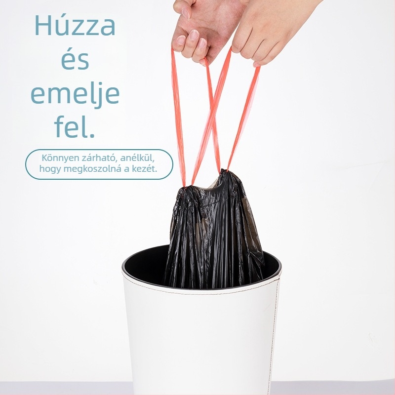 Dobozos konyhai szemeteszsákok húzózsinórral, vastagított, tekercses kivitelben, otthoni használatra