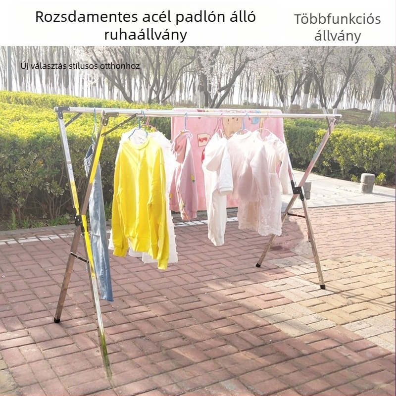 Padlóra álló X alakú ruhaszárító rozsdamentes acélból, belső és külső használatra, teleszkópos kettős rúddal