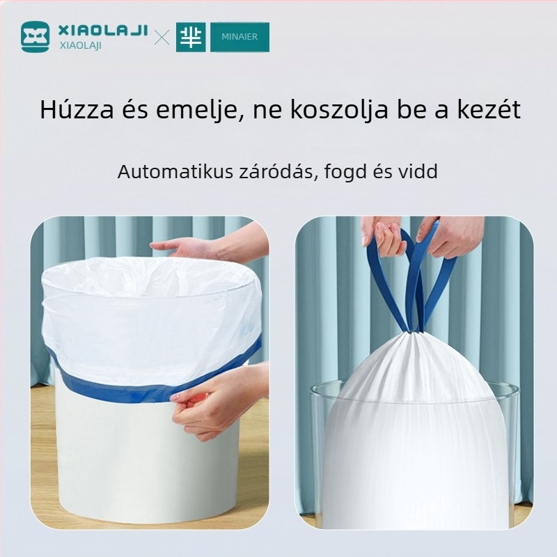 Háztartási extranagy szemeteszsákok zsinóros zárással, szakadásálló, 100 darab, PE anyag