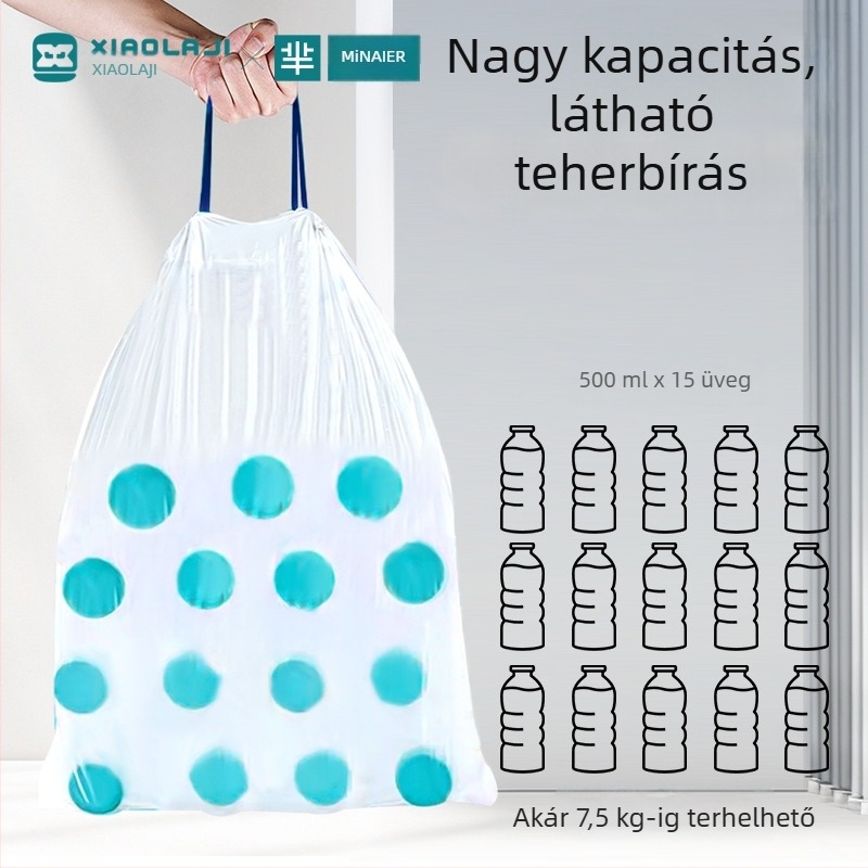 Háztartási extranagy szemeteszsákok zsinóros zárással, szakadásálló, 100 darab, PE anyag