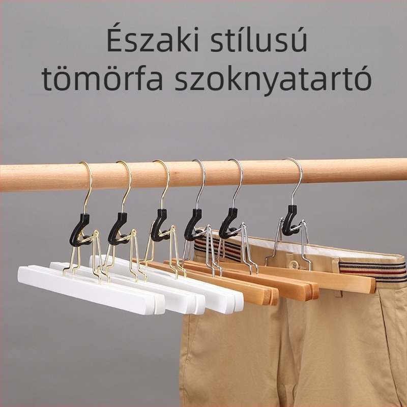 Fa nadrágakasztó csúszásmentes klipekkel, szoknyákhoz és nadrágokhoz, otthoni gardróbrendező