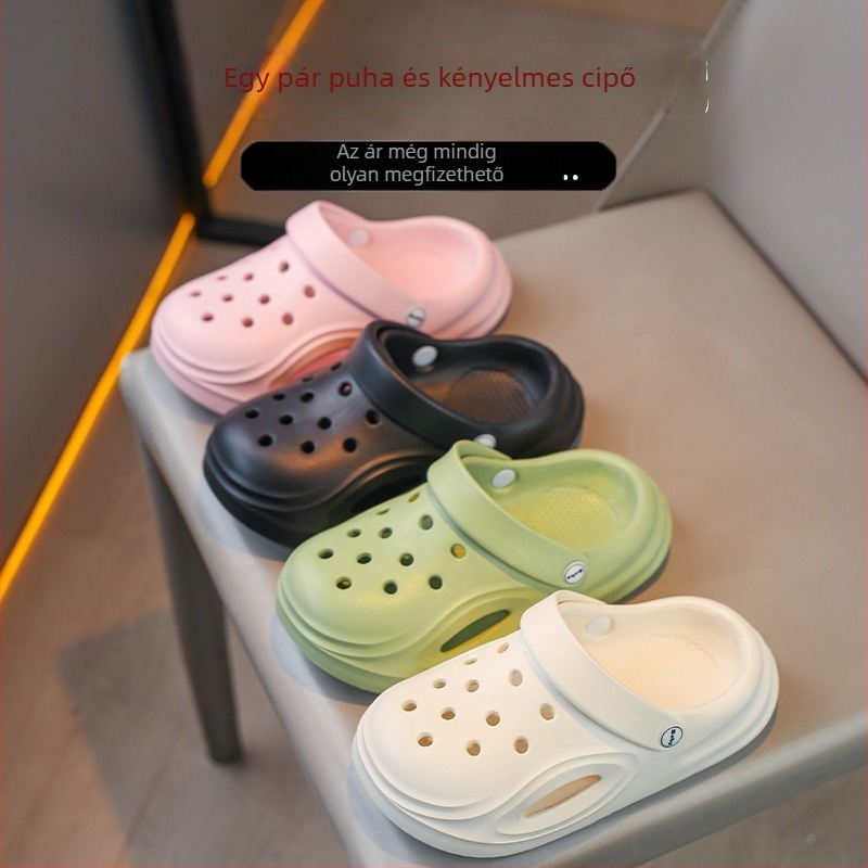 Szülők és gyerekek számára tervezett Crocs-stílusú lyukas nyári papucs, csúszásmentes, puha talp