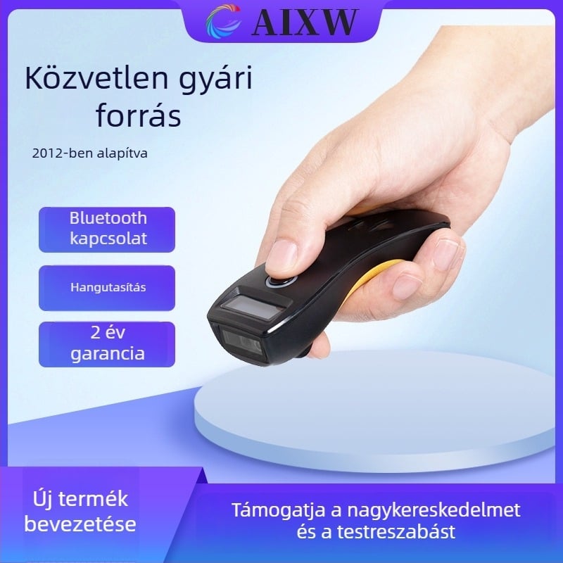 Mini 2D vezeték nélküli Bluetooth-szkenner hangos közléssel a logisztikai és futár állomásokhoz, készletnyilvántartás és csomagátvétel