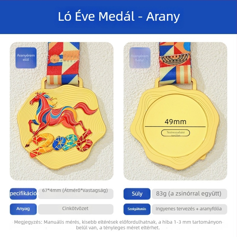 Személyre szabott fémmedál a Ló évére, 2026-os sporteseményre, maratoni díjmedál