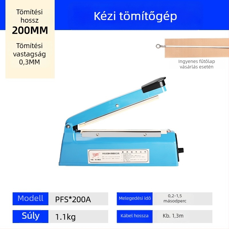 Kézi tömítőgép műanyag zacskókhoz – kompakt otthoni használatra, hőösszehúzó fóliával és vágófilmmel