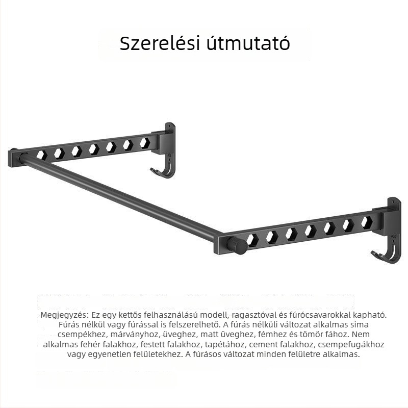 G5U Fúrás nélküli, összecsukható ruhaszárító állvány fürdőszobába és erkélyre, törölközőtartóval és takaró tárolóval