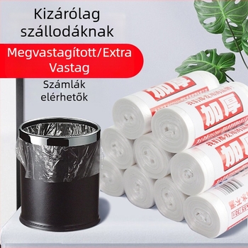 Fehér, egyszer használatos szemeteszsák lapos szájú, vastagított és tartós, szállodák, vendégszobák és otthoni használatra.