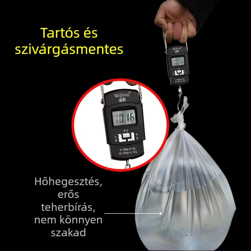 Fehér, egyszer használatos szemeteszsák lapos szájú, vastagított és tartós, szállodák, vendégszobák és otthoni használatra.