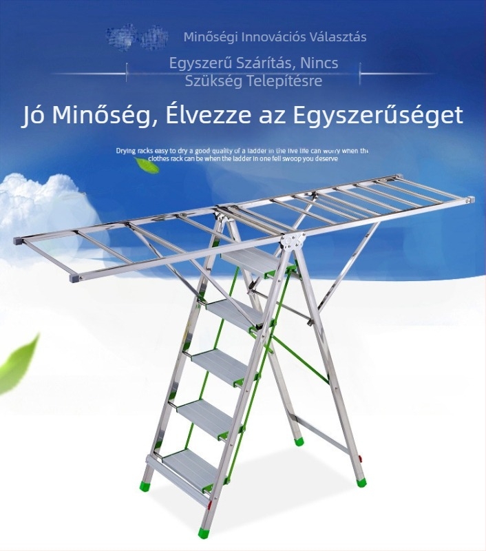 Kyosen JS-303 rozsdamentes acél álló ruhaszárító, padlón álló, összecsukható, kettős használat