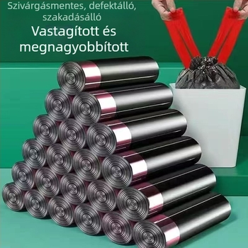 Szemeteszsák húzózsinórral, extravastag, nagy méret, fekete, otthoni használatra, konyhai hulladék, 2026 modell