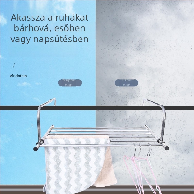 Rozsdamentes acél radiátorra szerelhető függőállvány, összecsukható szárítóval és cipőállvánnyal – ablakhoz és erkélyhez