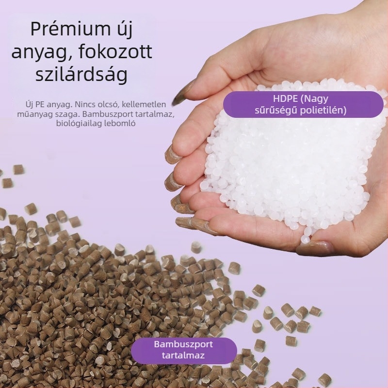 Lila szemeteszsákok húzózsinórral, vastag háztartási zacskók, fogantyúval