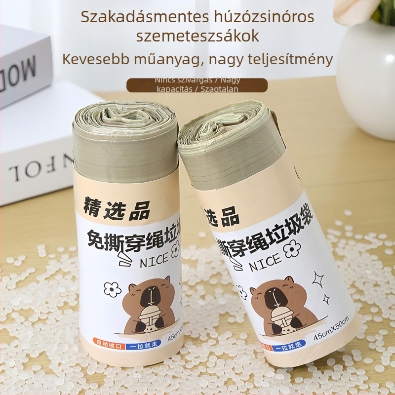 Illatos húzózsinóros szemeteszsákok, konyhai használatra, extra vastag, szakadásálló és könnyen kivehető.