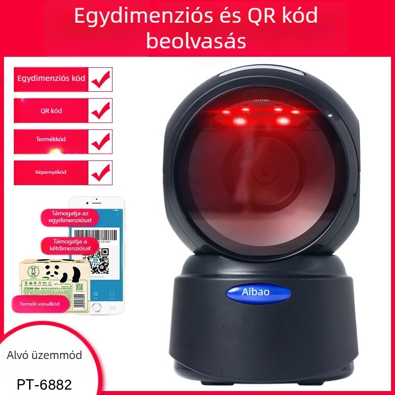 Aibo PT-6886 QR-kód olvasó fizetési dobozzal, kézi POS-olvasó éttermek és ruházat számára
