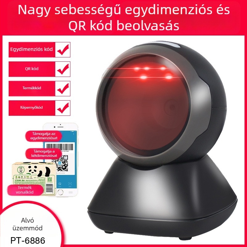 Aibo PT-6886 QR-kód olvasó fizetési dobozzal, kézi POS-olvasó éttermek és ruházat számára