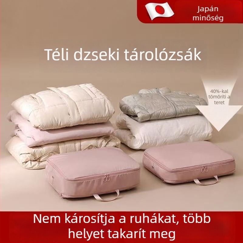 Pehelykabát tároló táska, összenyomható anyagból, nagy kapacitású, vízálló, utazáshoz és otthoni használatra