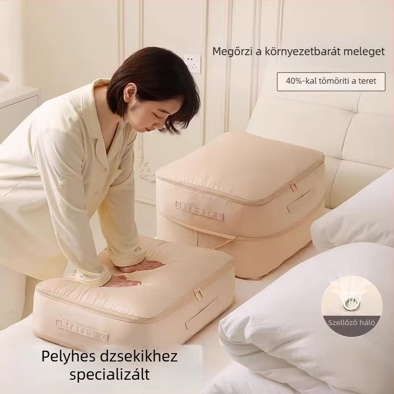 Pehelykabát tároló táska, összenyomható anyagból, nagy kapacitású, vízálló, utazáshoz és otthoni használatra