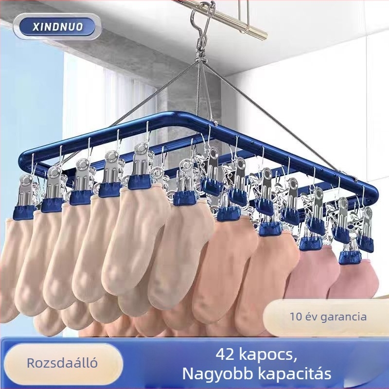 Összecsukható ruhaszárító állvány több klipszel zoknik és fehérneműk számára, alumíniumötvözetből, otthoni használatra