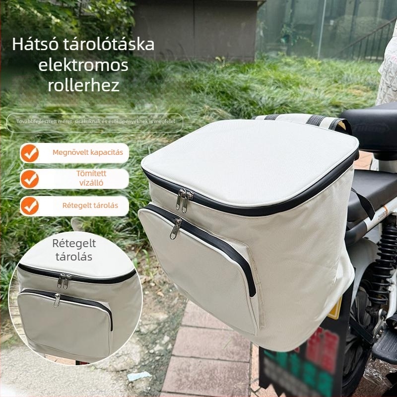 Hátsó akasztós tároló táska elektromos kerékpárhoz, hely a sisaknak, esőkabátnak és telefonnak