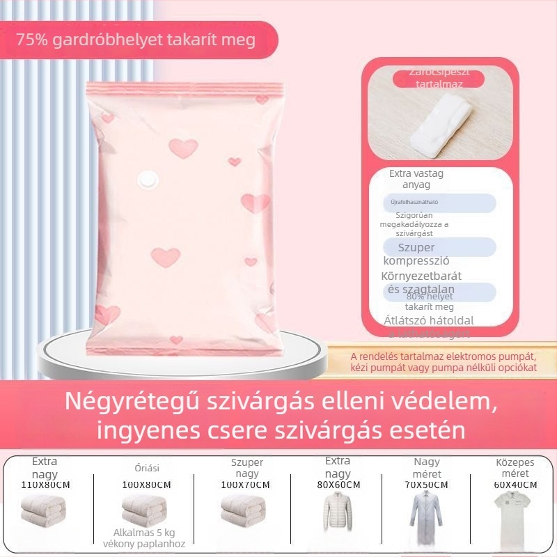 Vákuumos tömörítő tasak paplanok és ruhák tárolására, extra nagy méret, költöztetéshez és otthoni tároláshoz