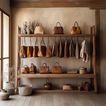 Wabi-Sabi stílusú tömörfa ruhafogas, padlón álló, természetes fa megjelenésű, személyre szabható vendégházak számára