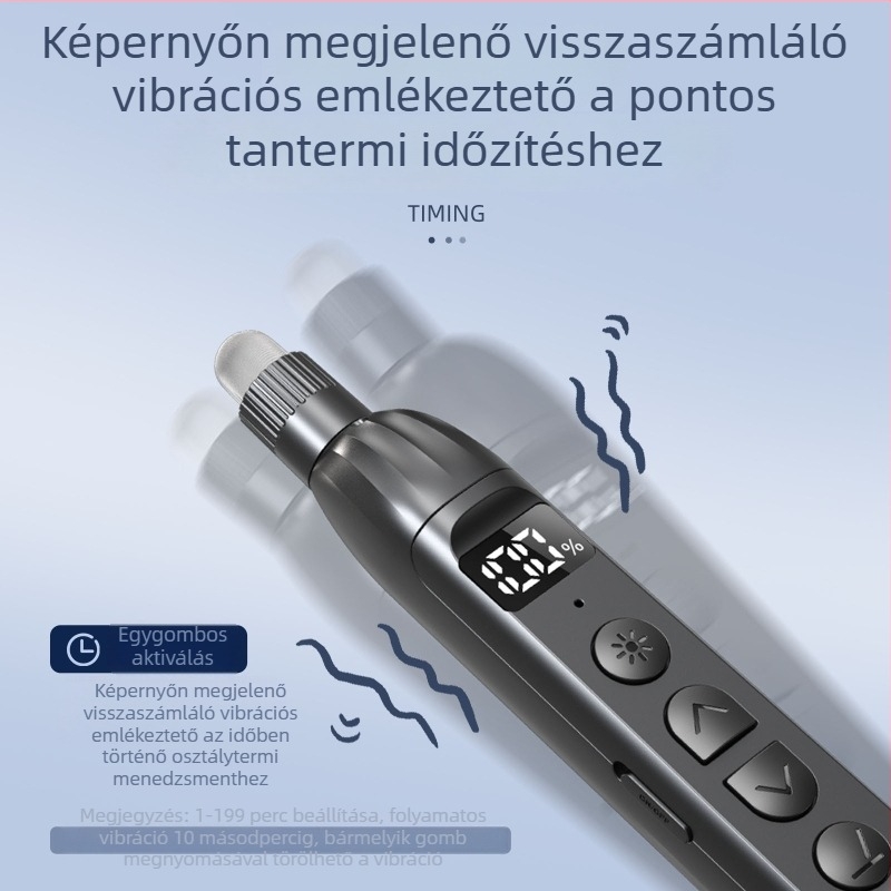 B11 kihúzható oktatási mutató lézerrel, oldalváltó toll, visszaszámláló időzítő, rezgés, LED kijelző, Type-C gyorstöltés