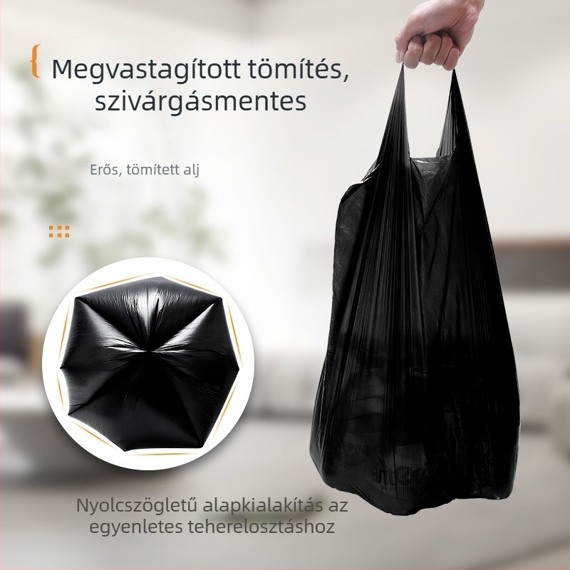Vastagított szemeteszsákok, szakadásállóak, otthoni és szállodai, catering felhasználásra; hordozható műanyag zacskók
