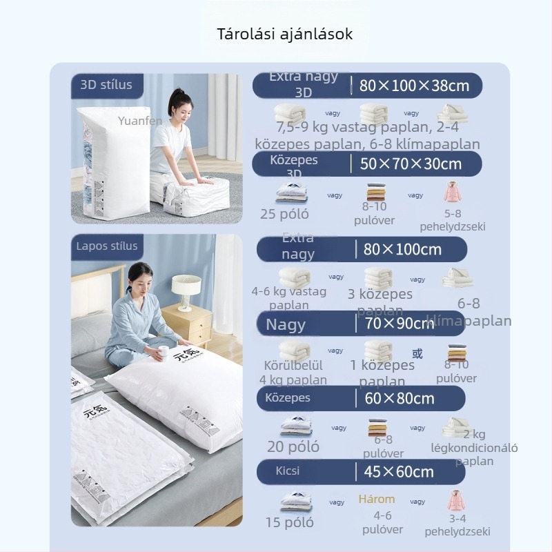 Vákuum-kompressziós tárolózsákok ágytakarók, ruhák és ágyneműk számára elektromos pumpával