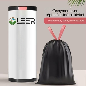 Nagy tekercs fekete szemeteszsákok kötős zsinórral, vastagított kivitel, háztartási konyhai használatra, műanyag zacskók