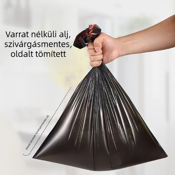 Nagy tekercs fekete szemeteszsákok kötős zsinórral, vastagított kivitel, háztartási konyhai használatra, műanyag zacskók